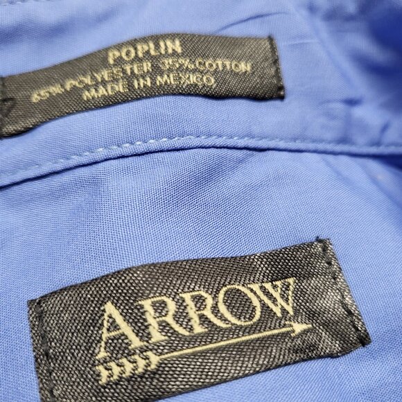 Arrow Mens Dress Shirt Half Sleeve XL 17.5 Button up Poplin Wrinkle Free Blue - Picture 4 of 12